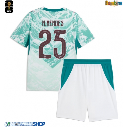 Maglie da calcio Portogallo Nuno Mendes #25 Seconda Maglia Bambino Mondiali 2026  Manica Corta + Pantaloni corti)